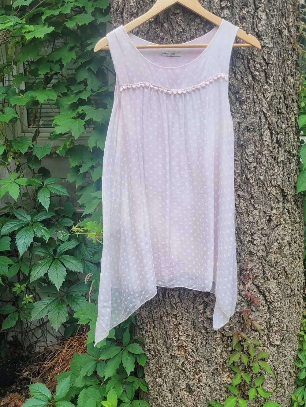 100% Silk Swiss Dot Babydoll Top from Marina Gigli | Made in Italy | Blush Pink